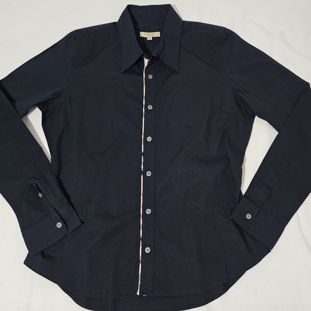 Burberry London Black Nova Check Button Down Shirt M Cotton Stretch Designer - Picture 4 of 9